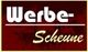 Rotes Schild mit der Aufschrift "Werbe-Scheune" in weiß und gelb.