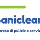 Logo Saniclean, impresa di pulizie e servizi, con linea verde.