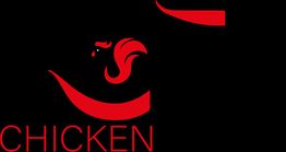 Logo noir et rouge avec un coq stylisé et le mot "CHICKEN" en lettres rouges en bas à gauche.