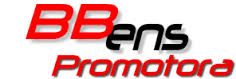 Logo com texto "BBens Promotora" em vermelho e preto sobre fundo branco.