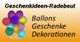 Bunte Luftballons mit der Aufschrift: "Geschenkideen-Radebeul, Ballons, Geschenke, Dekorationen".