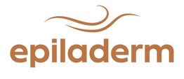 Logo mit braunem Schriftzug "epiladerm" und einer geschwungenen Linie darüber.