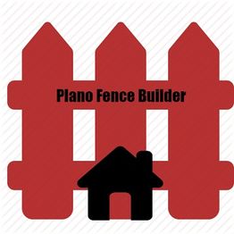 Red fence logo with text "Plano Fence Builder" and a small black house at the bottom.