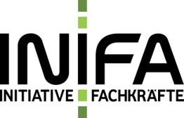 Logo mit Text "INIFA Initiative Fachkräfte" auf weißem Hintergrund mit grünen Streifen.