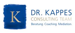 Logo von Dr. Kappes Consulting Team mit Slogan: "Beratung. Coaching. Mediation." in Blau und Gold.