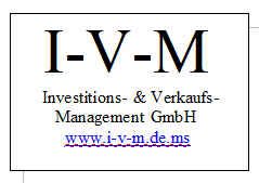 Logo der I-V-M Investitions- & Verkaufs-Management GmbH mit Website: www.i-v-m.de.ms
