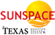 Logo with "SUNSPACE" and a sun, "Texas" and "Houston" with a Texas flag star.