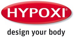 Rotes Oval mit weißem "HYPOXI"-Schriftzug, darunter "design your body" in Schwarz.