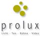 Grünes Prolux-Logo mit Kreisen, Text "Licht - Ton - Bühne - Video".