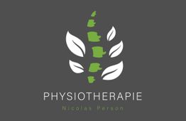 Logo für Physiotherapie mit grünen und weißen Blättern auf grauem Hintergrund.