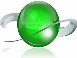 Globo verde brillante con banda gris flotante, texto "ICETRONIC, www.icetronic.com.mx".