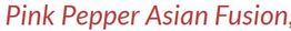 Text saying "Pink Pepper Asian Fusion" in red font.