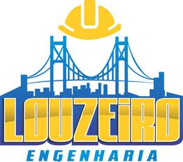 Logo da Louzeiro Engenharia com ponte estilizada e capacete amarelo ao fundo.