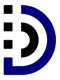 Black and blue abstract letter "D" design on a white background.