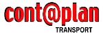 Logo mit rotem Text "cont@plan" und schwarzem Text "TRANSPORT".
