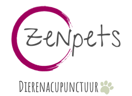 Logo met tekst "Zenpets Dierenacupunctuur" en een groene pootafdruk.