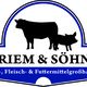 Logo mit Kuh und Schwein, Text: GRIEM & SÖHNE, Vieh-, Fleisch- & Futtermittelgroßhandel.