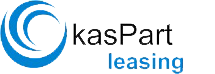 Logo mit blauem Kreis und Text "kasPart leasing" in Schwarz und Blau.