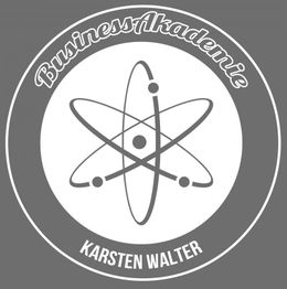 Logo der Business Akademie mit Atom-Symbol, Text "Business Akademie" und "Karsten Walter".