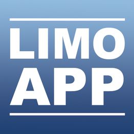 Blaues Logo mit weißem Text: „LIMO APP“.