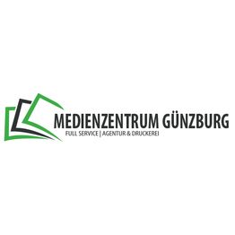Logo des Medienzentrum Günzburg, grünes Buch-Symbol, Text: Full Service | Agentur & Druckerei.