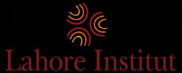 Logo mit rotem Text "Lahore Institut" und abstraktem, orange-rotem Muster darüber.