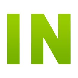 Grüner Text "IN" auf weißem Hintergrund.