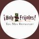 Logo for "¡Holy Frijoles! Tex-Mex Restaurant" with chili pepper graphic.