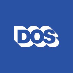 White "DOS" text on a blue background.