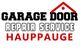 Garage Door Repair Service Hauppauge logo with a house roof design in red.