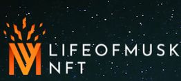 LifeOfMusk NFT logo with orange design on a starry background.