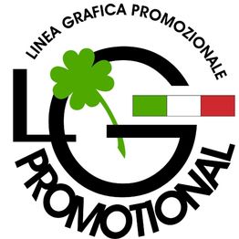 Logo con trifoglio verde, bandiera italiana e testo: Linea Grafica Promozionale, LG Promotional.
