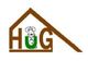 Logo mit Hund im Buchstaben U, braunes Dach darüber. Text: "HUG".