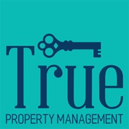 True Property Management logo with a key design on a teal background.