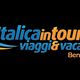 Logo Italica in Tour viaggi & vacanze, Benevento, con curve blu e arancioni su sfondo nero.