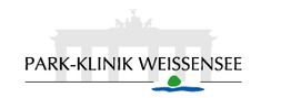 Logo der Park-Klinik Weissensee mit Brandenburger Tor im Hintergrund.