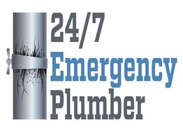 "24/7 Emergency Plumber logo with cracked pipe and wrench graphic."