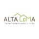 "Alta Loma logo with green house outline and text 'Transformational Living' below."
