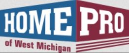 Logo of Home Pro of West Michigan, with bold blue and red text on a gray background.