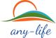 Logo mit Sonnenbogen, grüner und blauer Welle. Text: "any-life" darunter in blauer Schrift.