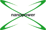 Grünes X-Logo mit dem Wort "nanopower" in der Mitte.