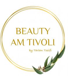 Logo von "Beauty am Tivoli" mit goldener Schrift und Olivenzweig.