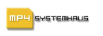 Gelbes Logo mit der Aufschrift "MP4" und daneben in Schwarz "Systemhaus".