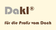 Logo mit Text: "Dakl® für die Profis vom Dach". Hintergrund in hellem Beige.