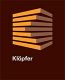 Logo mit stilisiertem Holzstapel und Schriftzug "Klöpfer" auf braunem Hintergrund.