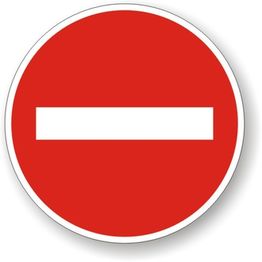 Verbotsschild: Roter Kreis mit weißem Querbalken zeigt Einfahrt verboten.