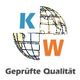 Logo mit Buchstaben K und W, halbierte Weltkugel, Text: Geprüfte Qualität.