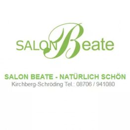 Logo des "Salon Beate", grüner Text: "Natürlich schön" und Telefonnummer in Kirchberg-Schröding.