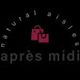 Logo with red bags, "natural aisles après midi" text on black background.
