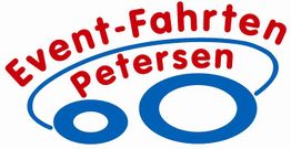 Logo mit rotem Text "Event-Fahrten Petersen" und zwei blauen Kreisen darunter.